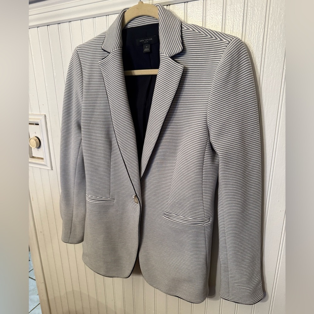 Ann Taylor Hutton One Button Striped Petite 4 Blazer